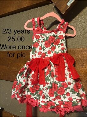 Red Rose Print Sundress with Bows